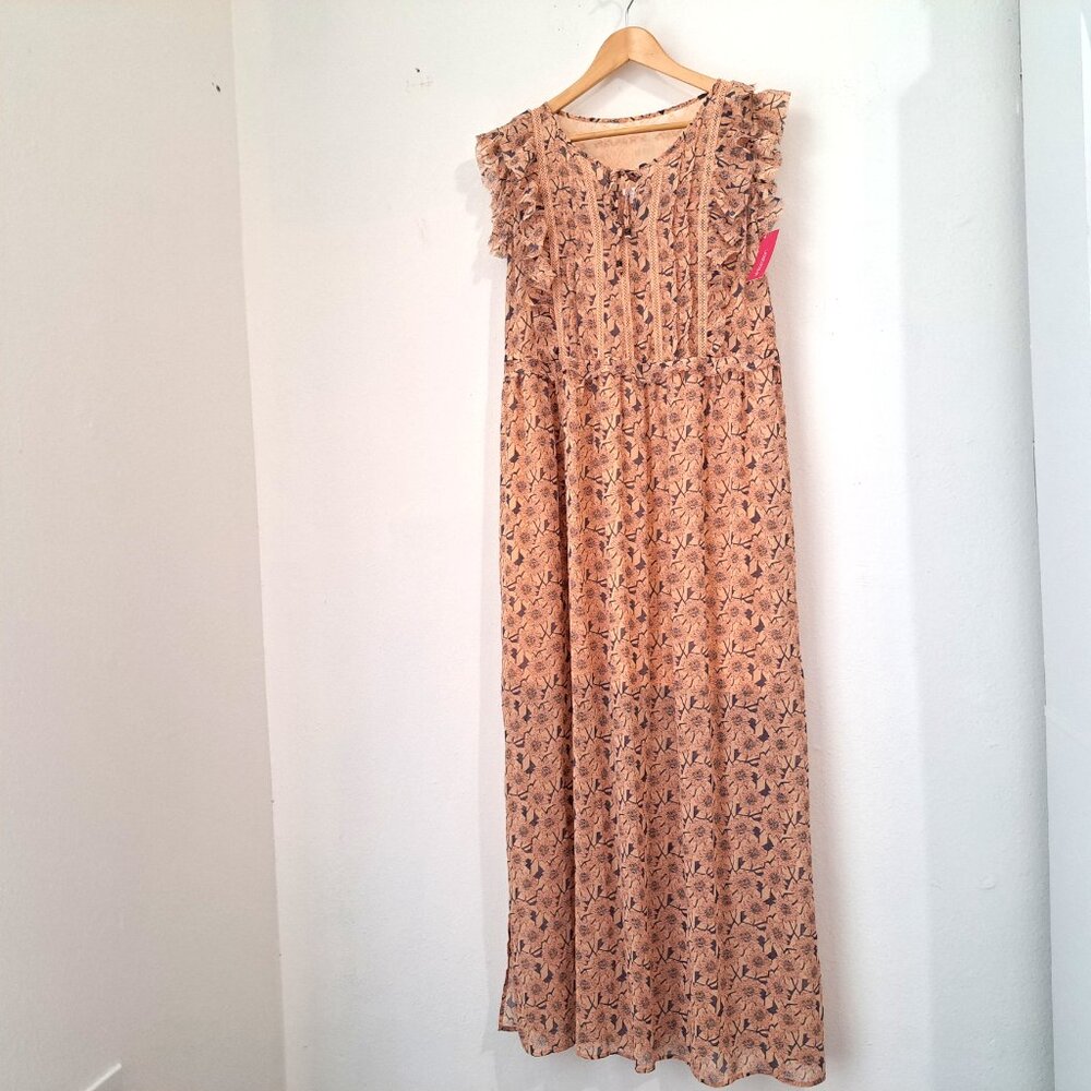 Xhilaration Floral Ruffles Lined Maxi Dress Coral Pink Size M Sleeveles NWT